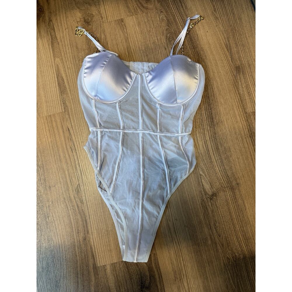 Fashion Nova Chain To You Sexy Sheer Bodysuit Women’s Size L Lavender - NEW